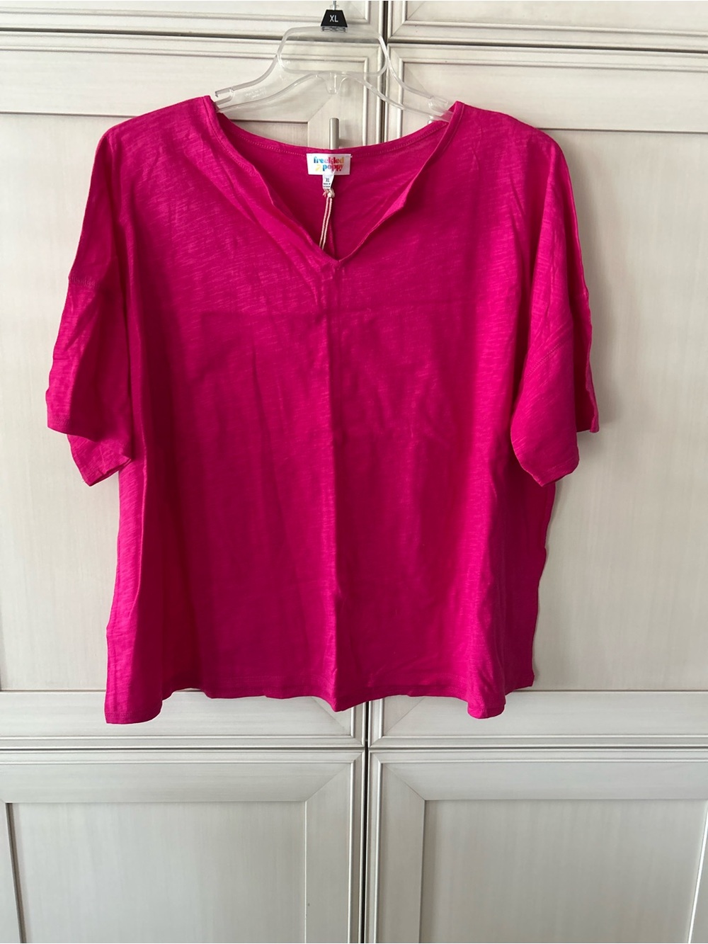 Bright Pink Women's V-Neck Short Sleeve Top